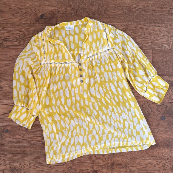 Anthropologie Dolan Yellow White Silk Blouse - Picture 6 of 9